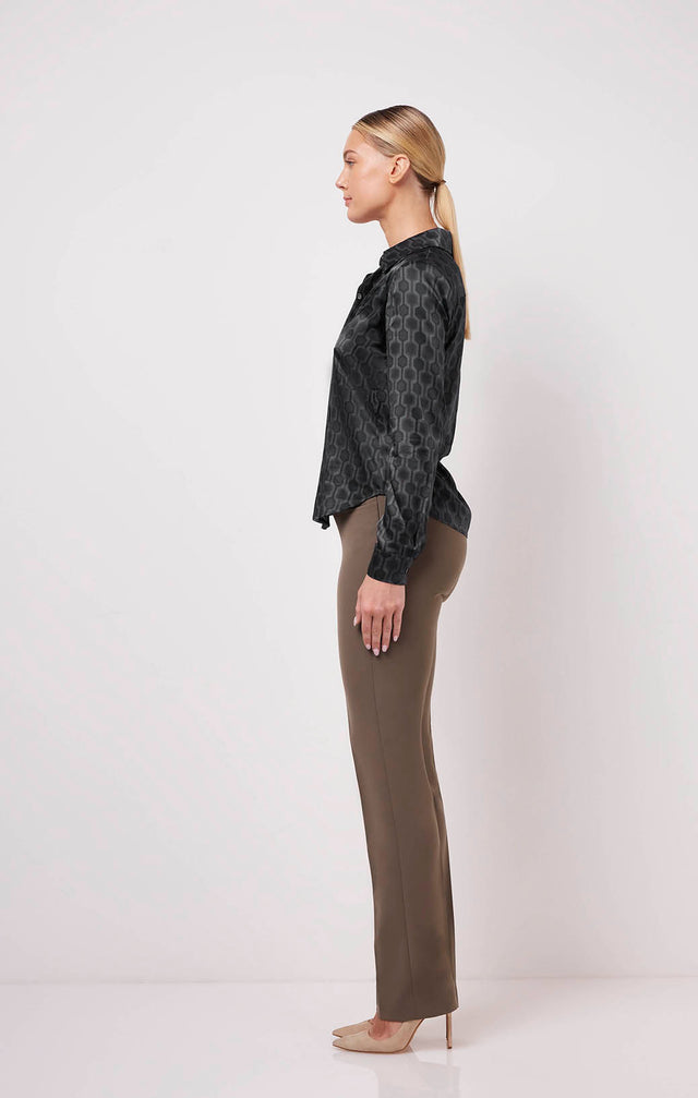 Syncopation - Geometric Print Stretch Silk Satin Blouse - On Model Image