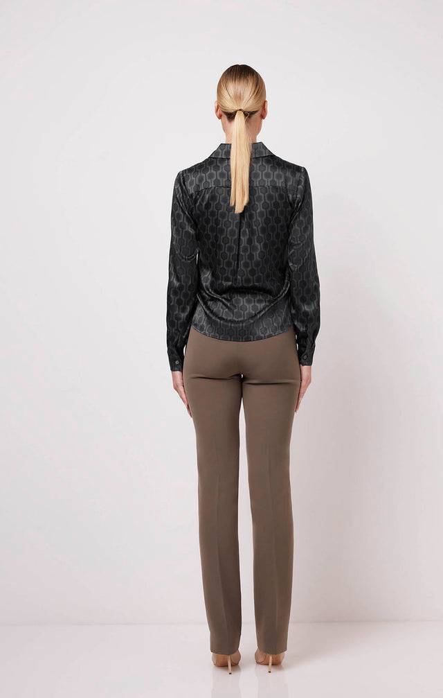 Syncopation - Geometric Print Stretch Silk Satin Blouse - On Model Image