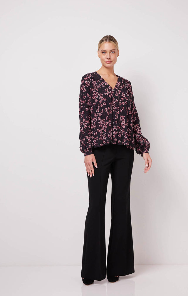 Blossoming - Smocked Stretch Silk Crêpe Floral Print Blouse - On Model Image