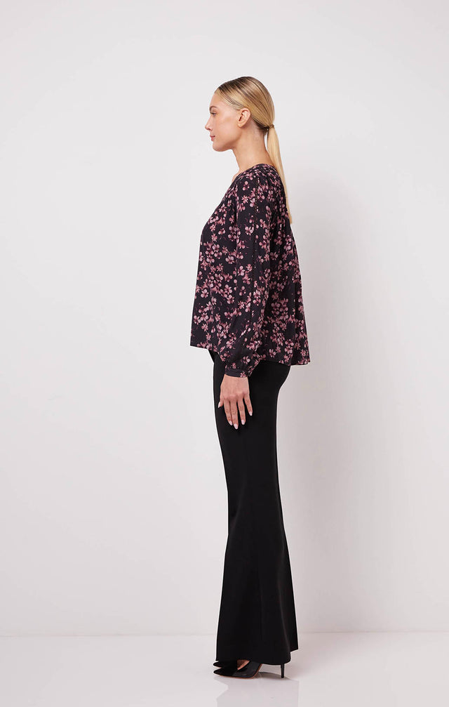 Blossoming - Smocked Stretch Silk Crêpe Floral Print Blouse - On Model Image