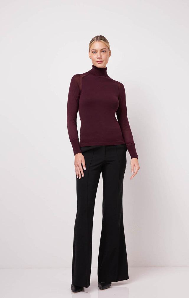 Holly - Turtleneck Sweater With Semi-Sheer Sleeves - On Model Image