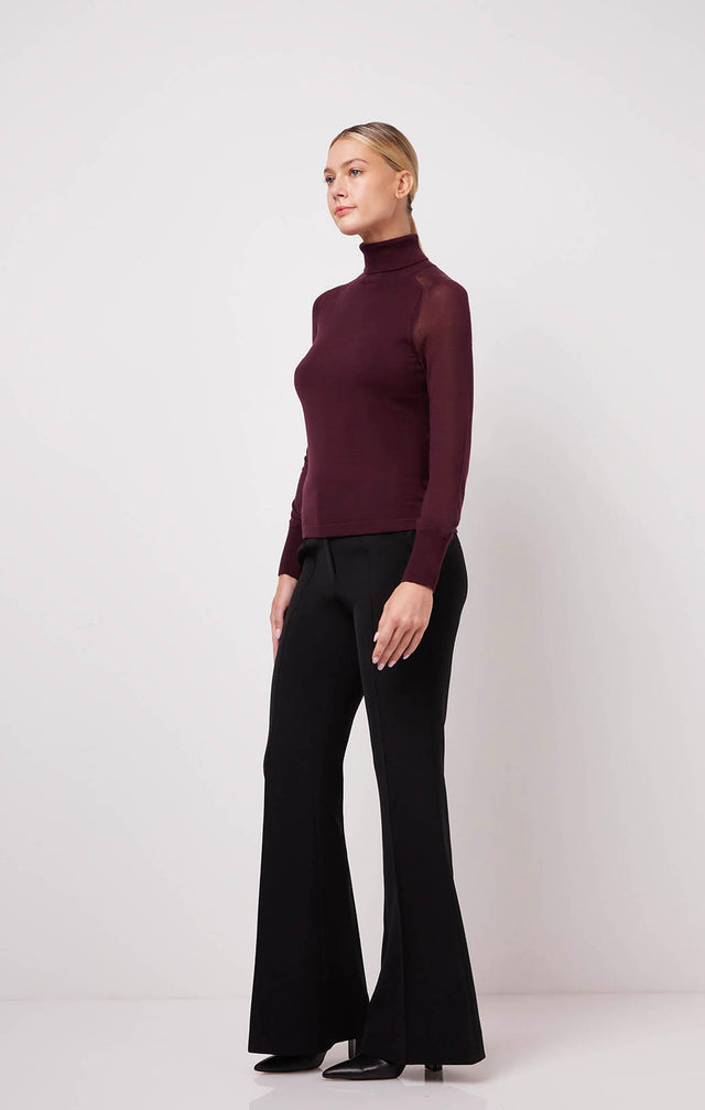 Holly - Turtleneck Sweater With Semi-Sheer Sleeves - On Model Image