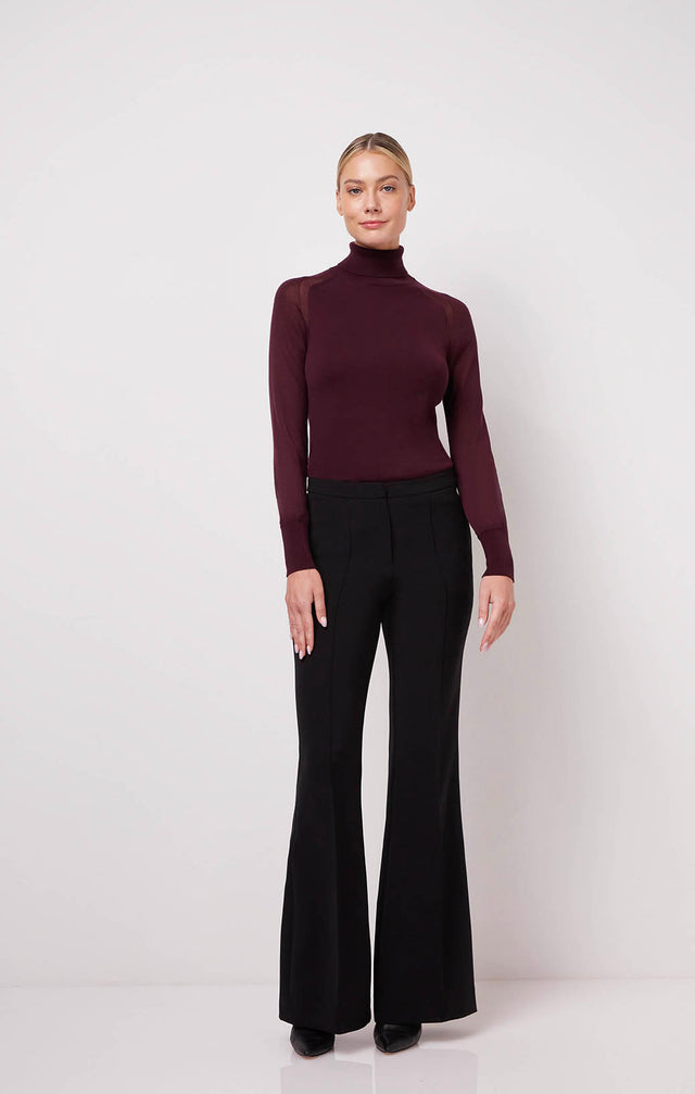 Singapore - Black Stretch Double-Weave Flared Pants - On Model Image