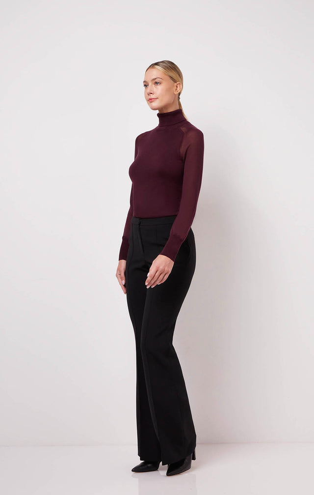 Singapore - Black Stretch Double-Weave Flared Pants - On Model Image