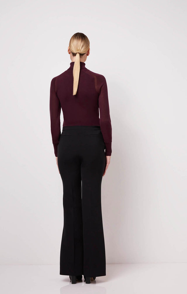 Singapore - Black Stretch Double-Weave Flared Pants - On Model Image