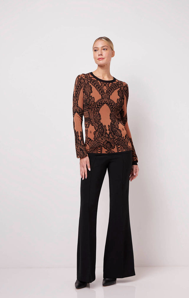 Barcelona - Metallic Floral Lace Jacquard Sweater - On Model Image