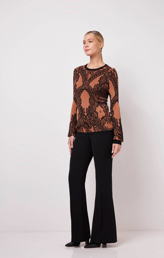 Barcelona - Metallic Floral Lace Jacquard Sweater - On Model Image