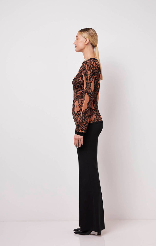 Barcelona - Metallic Floral Lace Jacquard Sweater - On Model Image