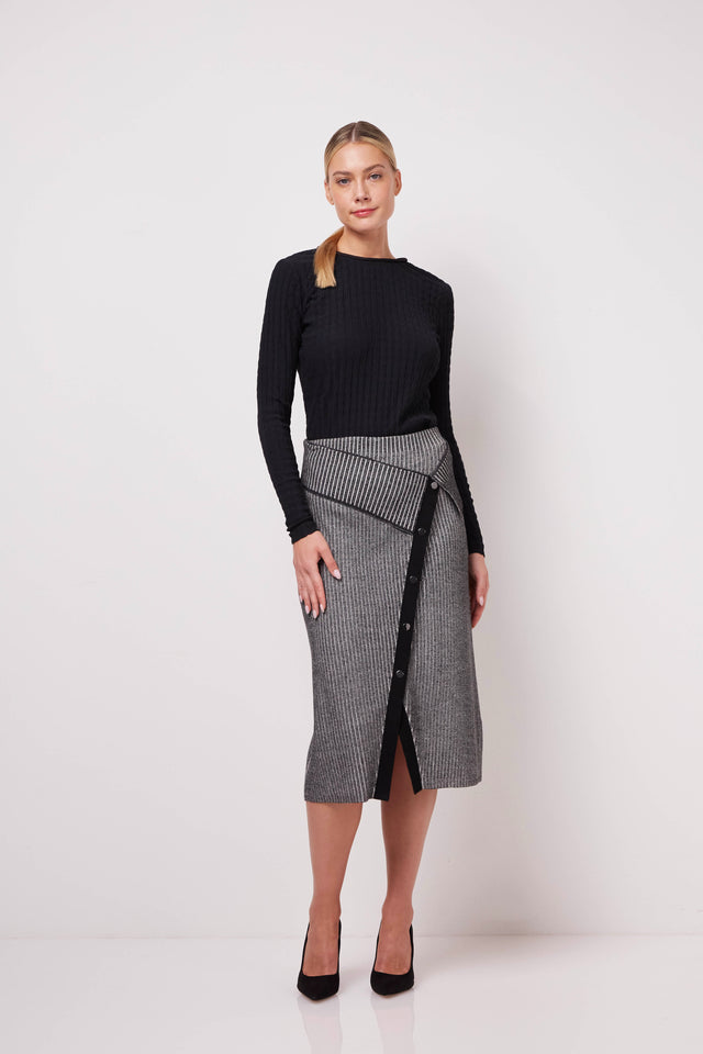 Eureka - Asymmetrical Wrap-Look Pull-On Sweater Skirt/Dress - On Model Image