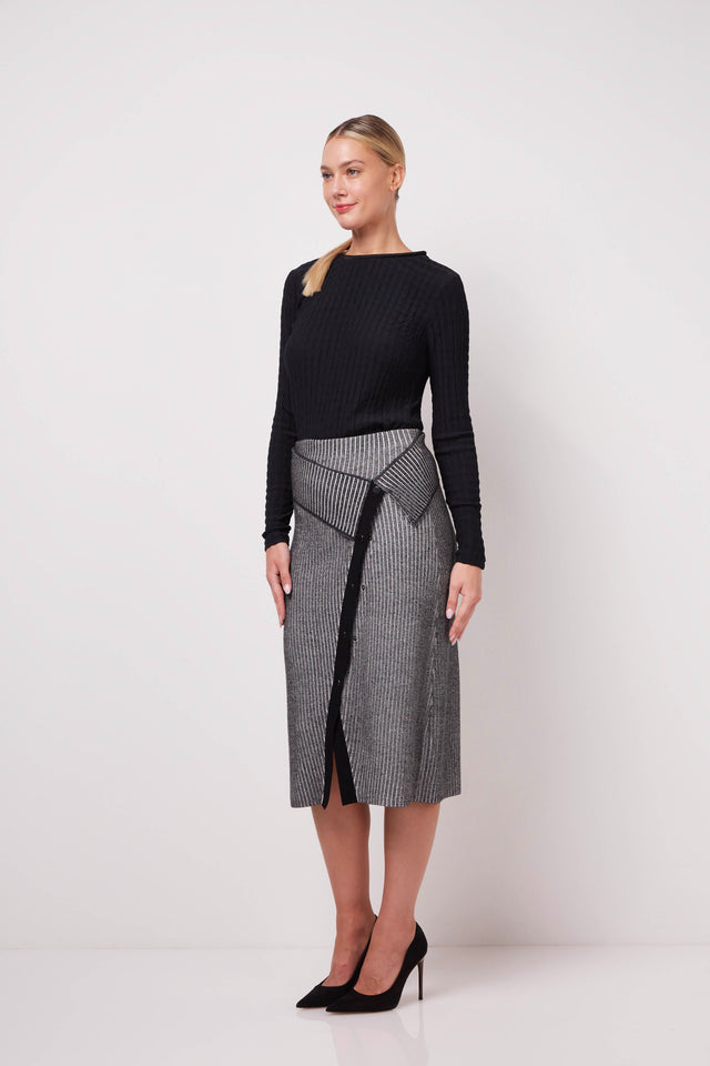 Eureka - Asymmetrical Wrap-Look Pull-On Sweater Skirt/Dress - On Model Image