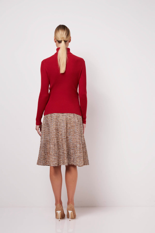 Ruby Pave - Red Ribbed Turtleneck Sweater - On Model Image