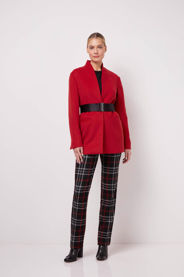 Intense - Belted Red Jacket - On Model Image