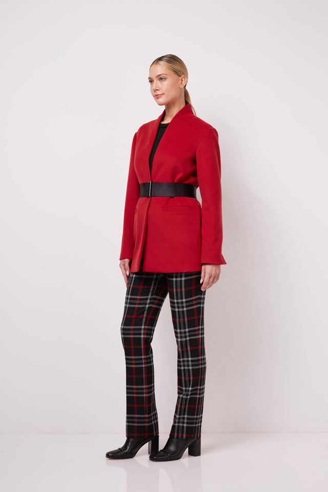 Intense - Belted Red Jacket - On Model Image