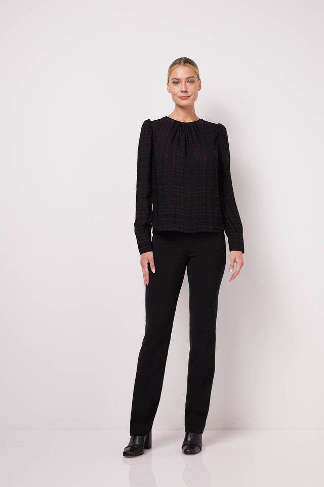 Cyber Chic - Black Plaid Jacquard Blouse - On Model Image