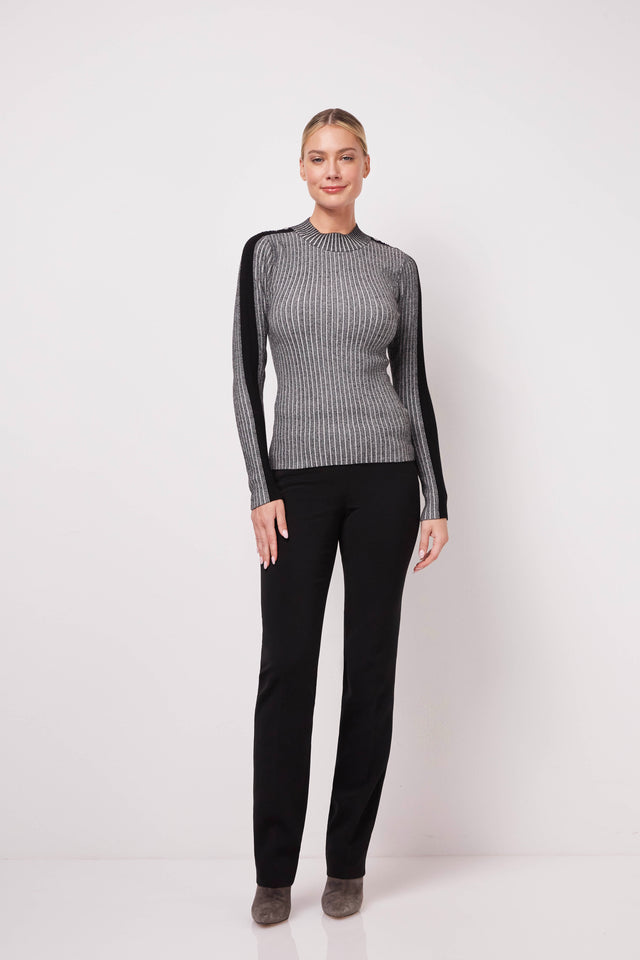 Fireside - Ribbed Pullover Sweater With Colorblock Shoulders & Sleeves - On Model Image