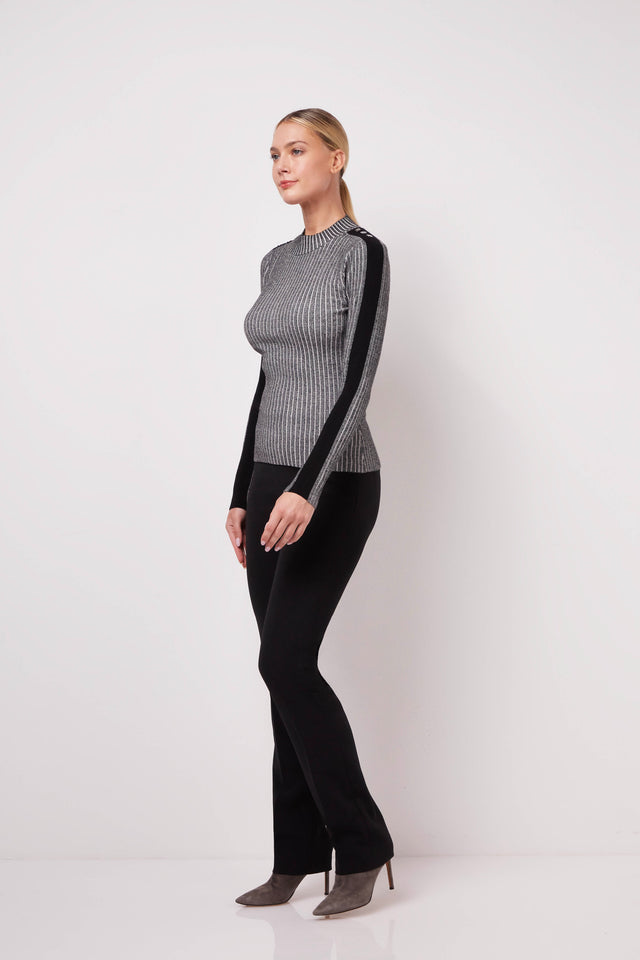 Fireside - Ribbed Pullover Sweater With Colorblock Shoulders & Sleeves - On Model Image