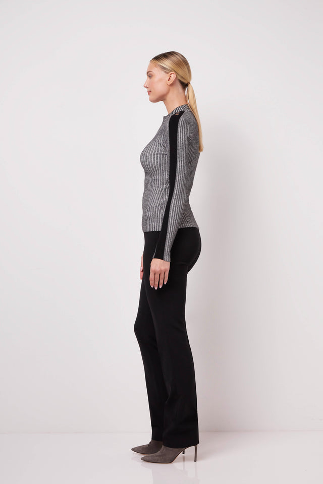 Fireside - Ribbed Pullover Sweater With Colorblock Shoulders & Sleeves - On Model Image