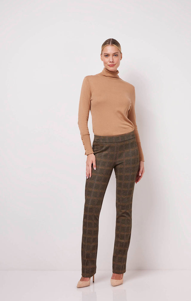 Caprice - Houndstooth Plaid Ponte Knit Pull-On Pants - On Model Image