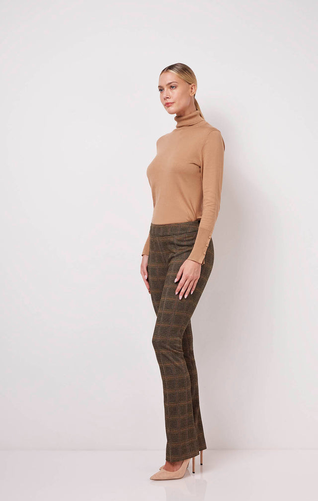 Caprice - Houndstooth Plaid Ponte Knit Pull-On Pants - On Model Image