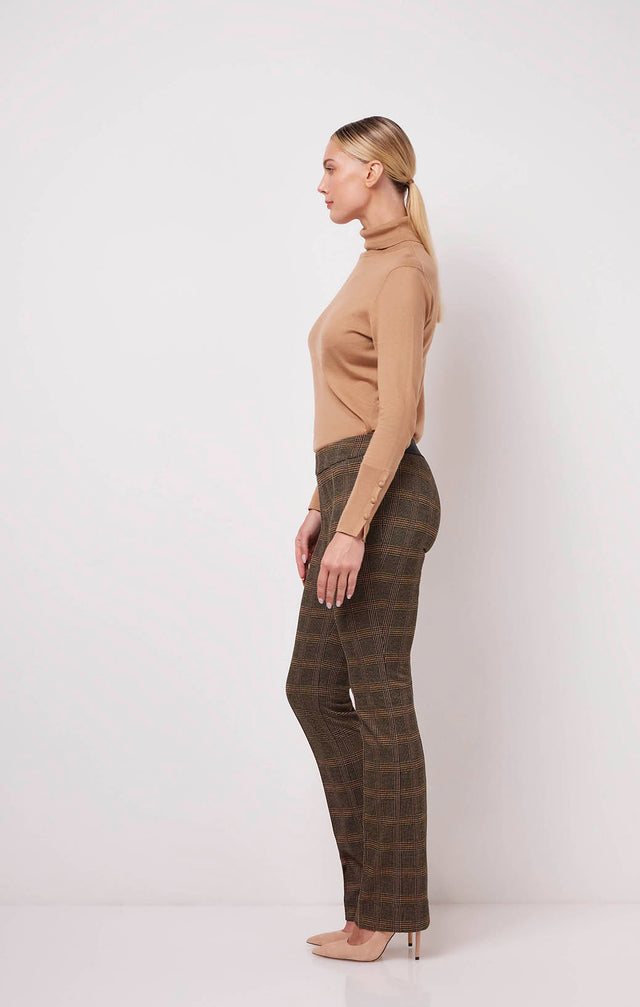 Caprice - Houndstooth Plaid Ponte Knit Pull-On Pants - On Model Image