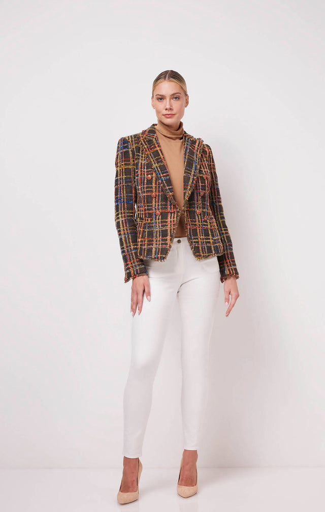 Adrian - Chenille Plaid Fringed Jacket - On Model Image