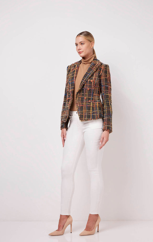 Adrian - Chenille Plaid Fringed Jacket - On Model Image