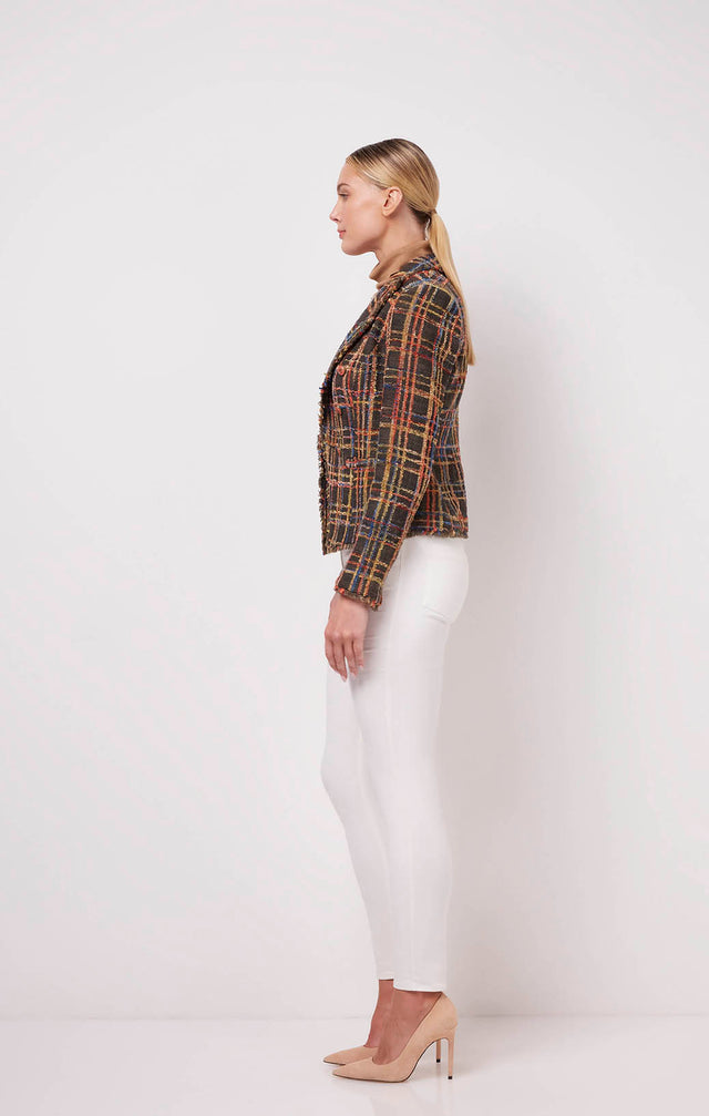 Adrian - Chenille Plaid Fringed Jacket - On Model Image