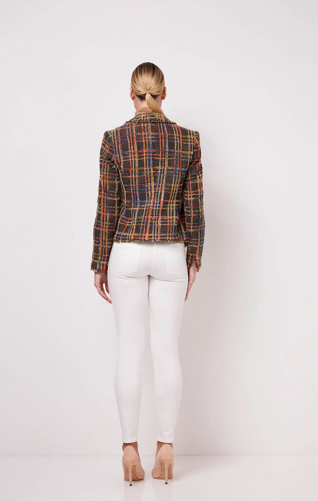 Adrian - Chenille Plaid Fringed Jacket - On Model Image