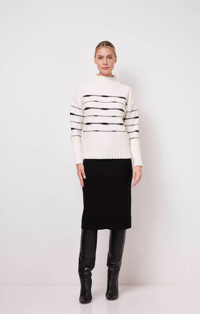 Ski Run - Cashmere-Softened Cotton Sweater With Intarsia Stripes - On Model Image