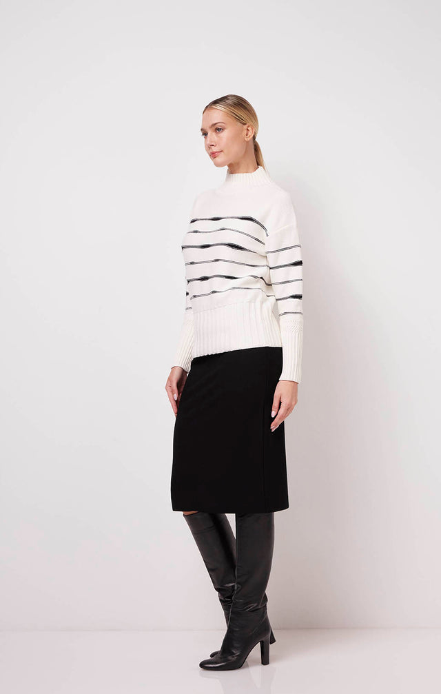 Ski Run - Cashmere-Softened Cotton Sweater With Intarsia Stripes - On Model Image