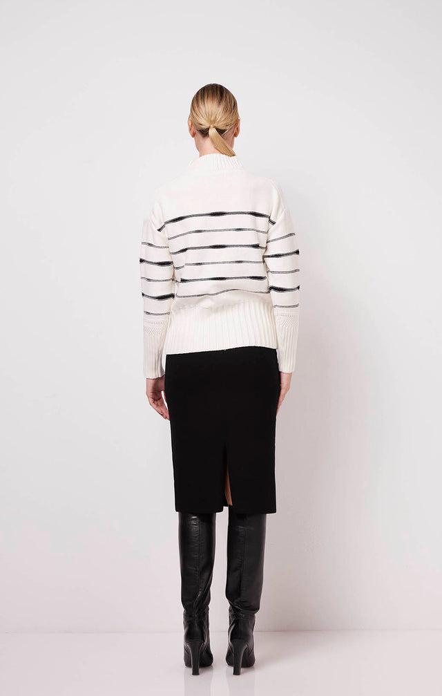 Ski Run - Cashmere-Softened Cotton Sweater With Intarsia Stripes - On Model Image