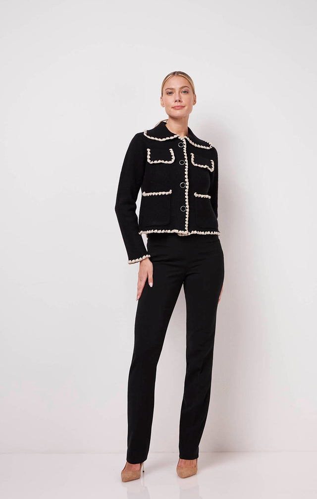 Contrast - Embroidered Pure Merino Boiled Wool Jacket - On Model Image