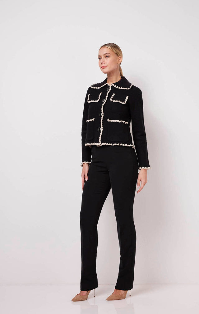 Contrast - Embroidered Pure Merino Boiled Wool Jacket - On Model Image