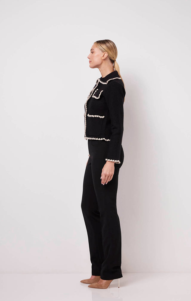 Contrast - Embroidered Pure Merino Boiled Wool Jacket - On Model Image