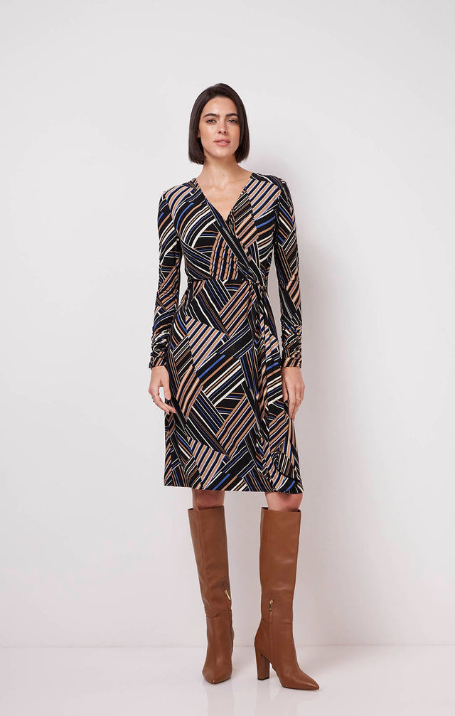 Interstellar - Print Matte Jersey Faux-Wrap Dress - On Model Image