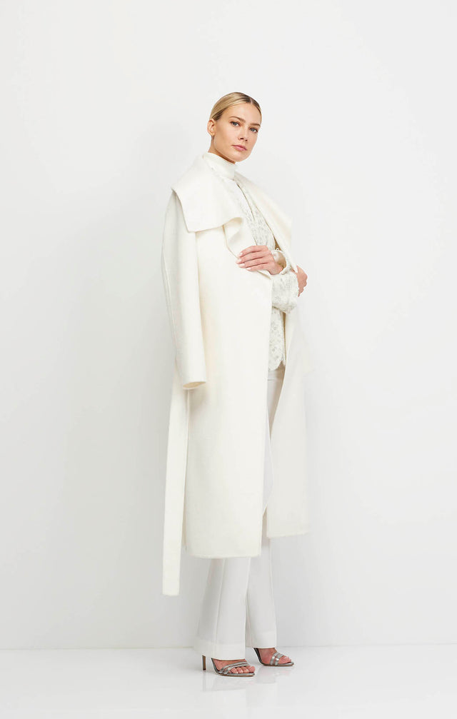 Grand Jete - Open-Front, Double-Faced Wool Coat - On Model Image