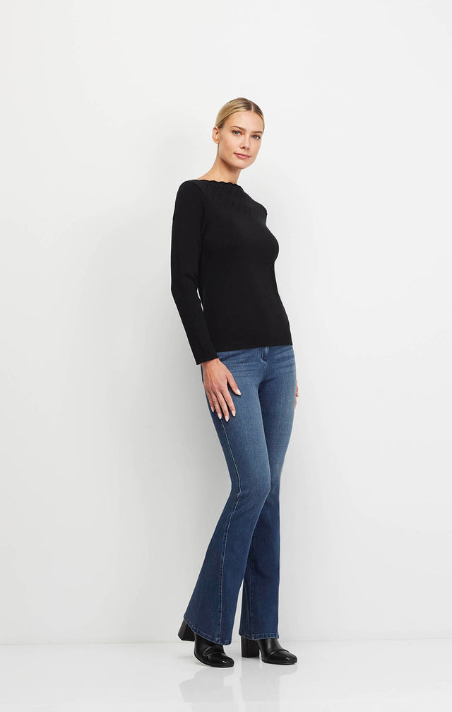 Extravagant-Blk - Diamond-Pointelle Ribbed Pullover Sweater - On Model Image