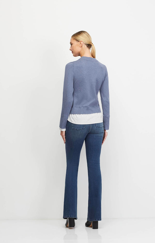 Arabesque - Cashmere-Softened Sweater With Shirting Trim - On Model Image