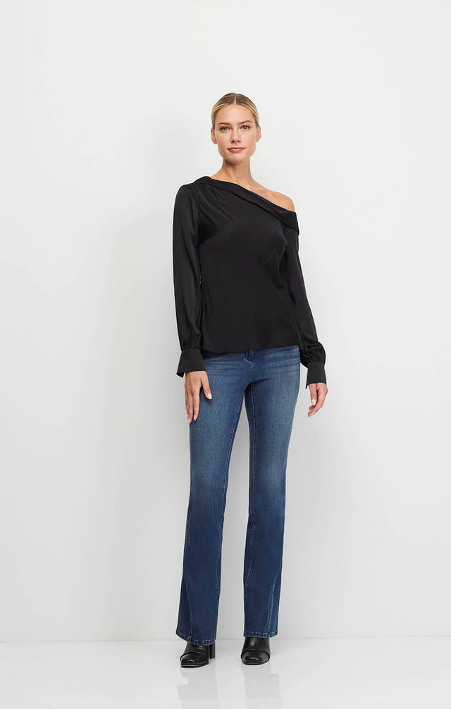 Circe - Black Stretch Silk Charmeuse Blouse - Ecomm Image