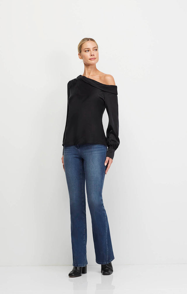 Circe - Black Stretch Silk Charmeuse Blouse - Ecomm Image