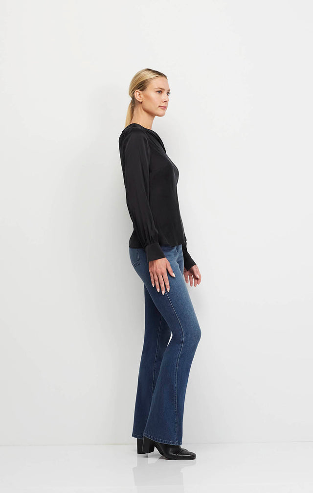 Circe - Black Stretch Silk Charmeuse Blouse - Ecomm Image