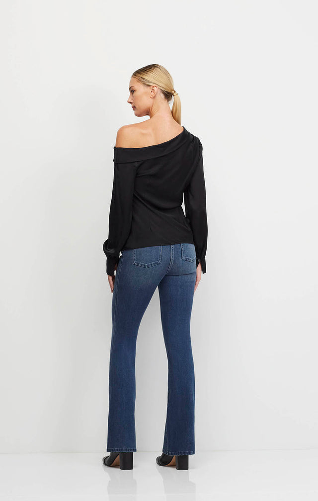 Circe - Black Stretch Silk Charmeuse Blouse - Ecomm Image