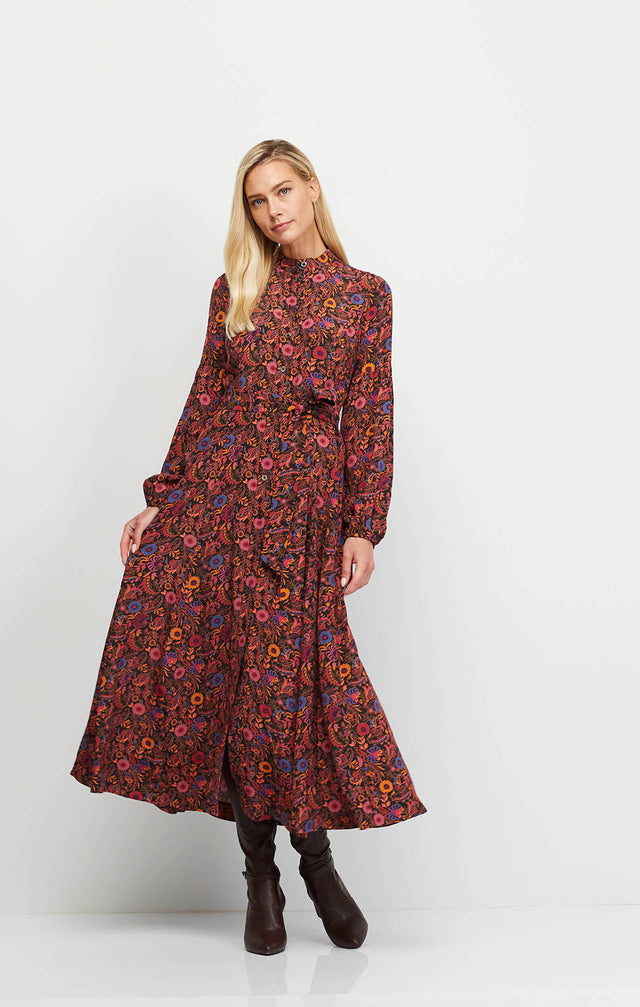 Blossom - Silk-Rich Floral Print Shirt Dress - On Model Image