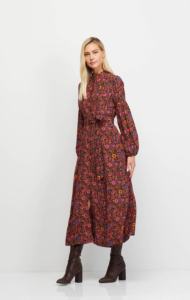 Blossom - Silk-Rich Floral Print Shirt Dress - On Model Image