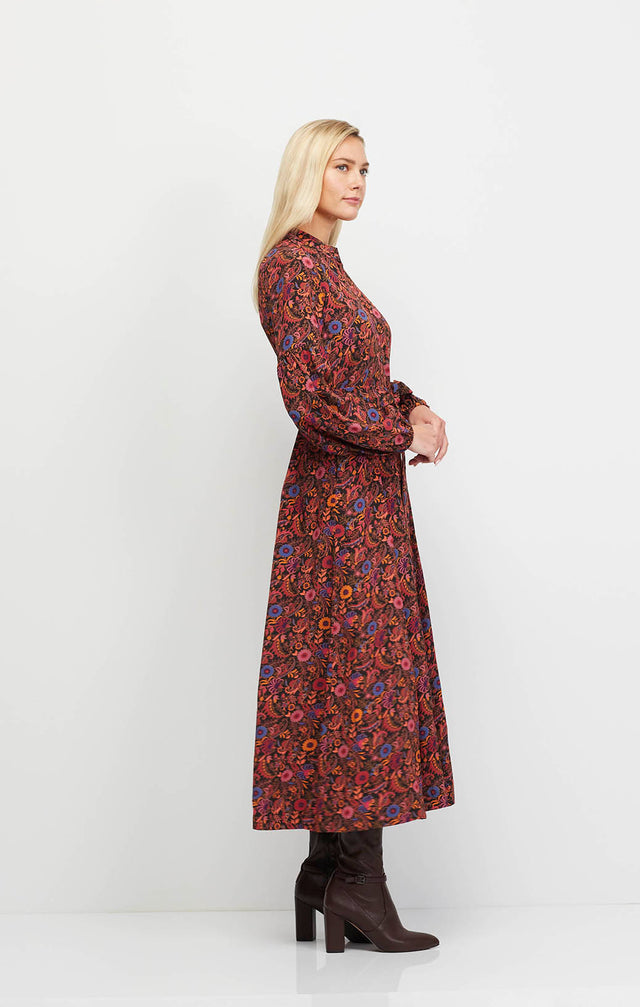 Blossom - Silk-Rich Floral Print Shirt Dress - On Model Image