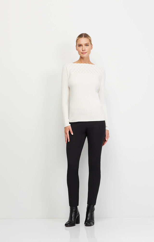 Extravagant-Ivr - Diamond-Pointelle Ribbed Pullover Sweater - On Model Image