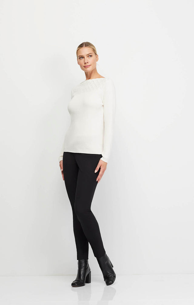 Extravagant-Ivr - Diamond-Pointelle Ribbed Pullover Sweater - On Model Image