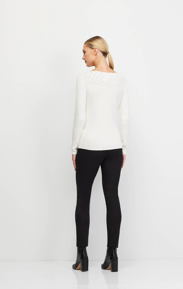 Extravagant-Ivr - Diamond-Pointelle Ribbed Pullover Sweater - On Model Image