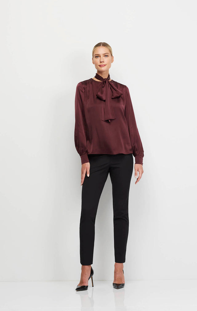 Nostalgia - Stretch Silk Satin Charmeuse Bow Blouse - Ecomm Image