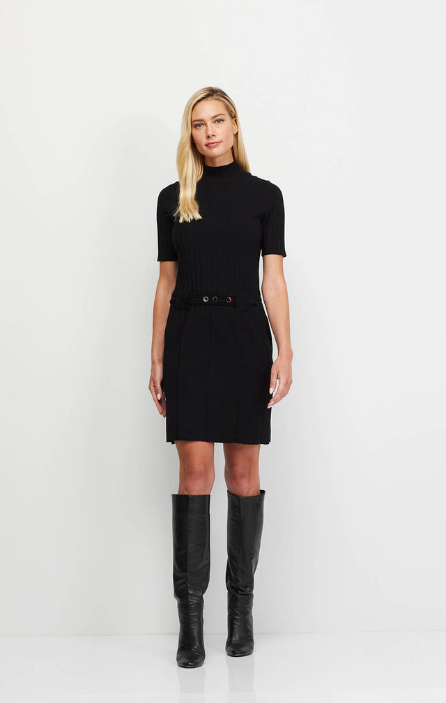 Glamour - Belted Knit Drop-Waist Dress - On Model Image